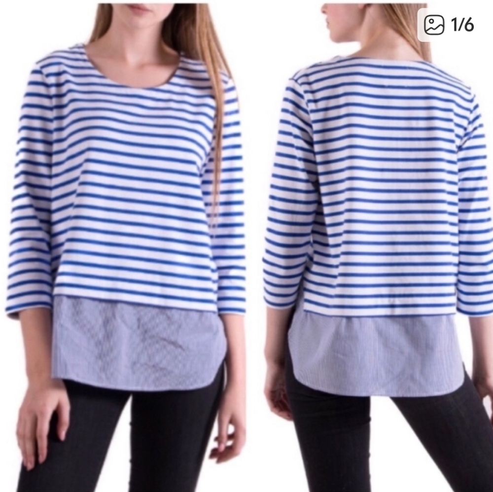 Anthropologie LILI's Closet Striped Roll Tab Sleeve Top. Size Small.